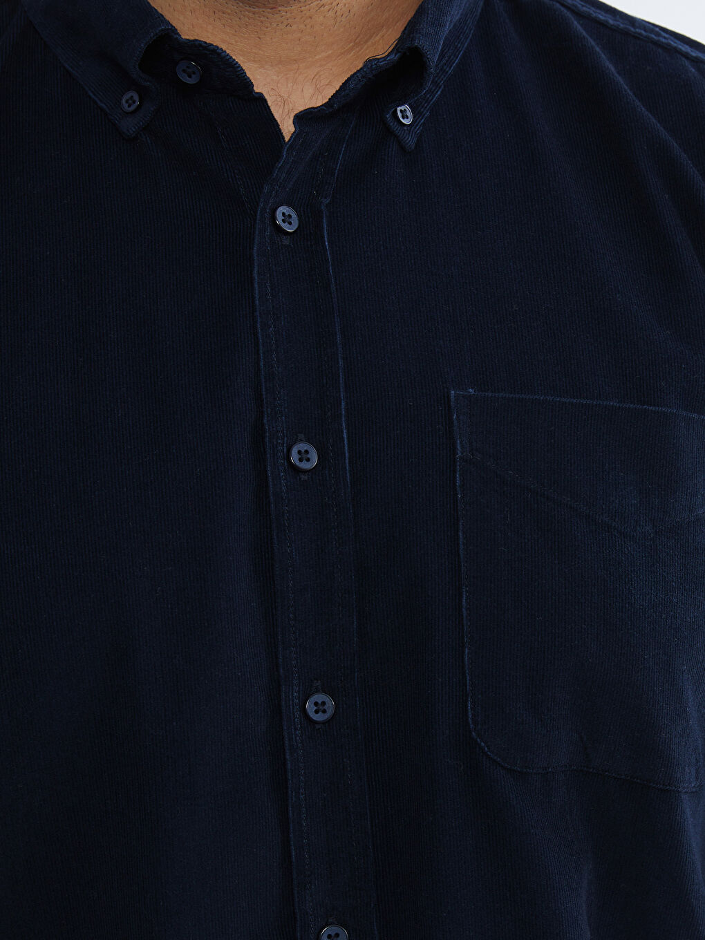 Lacivert Regular Fit Uzun Kollu Kadife Erkek Gömlek-2