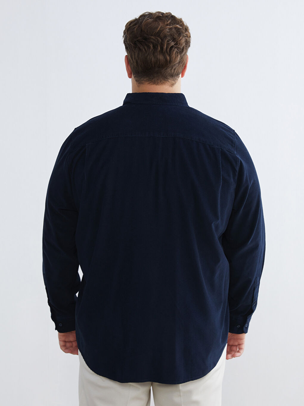 Lacivert Regular Fit Uzun Kollu Kadife Erkek Gömlek-3