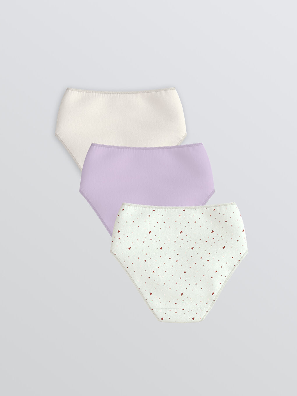 Ekru Yüksek Bel Desenli Klasik Külot 3'lü-1