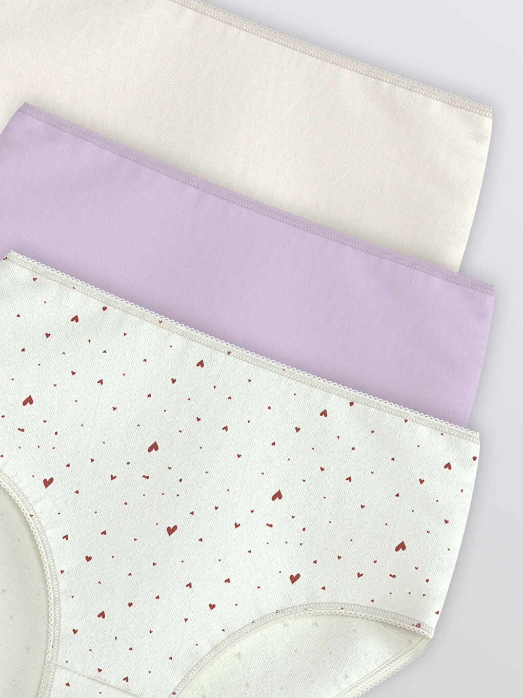 Ekru Yüksek Bel Desenli Klasik Külot 3'lü-2