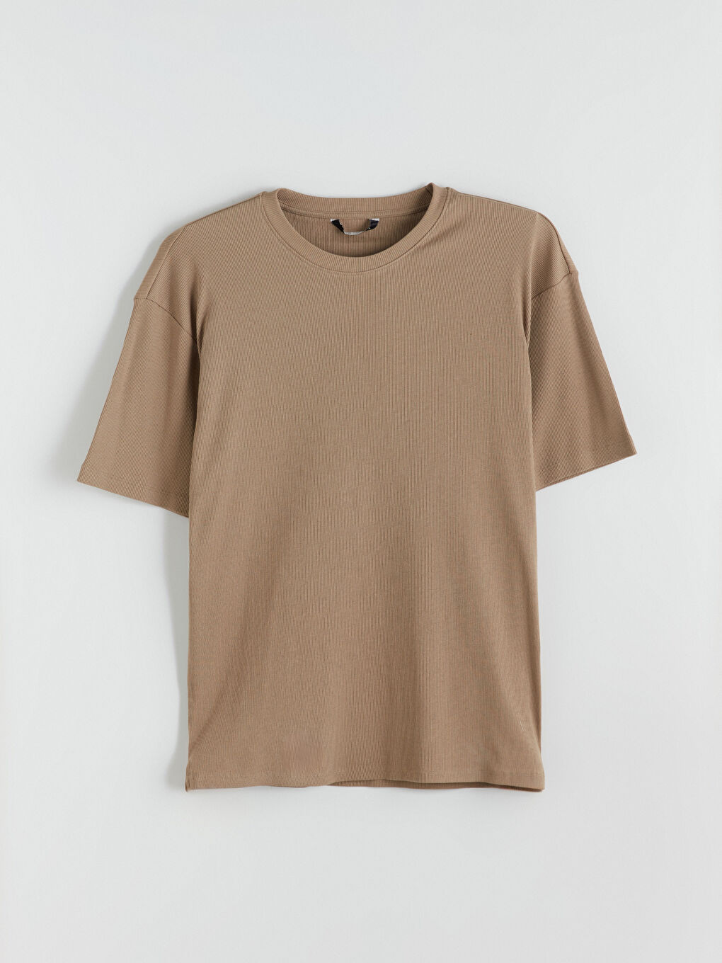 Bej Bisiklet Yaka Erkek Tişört-4