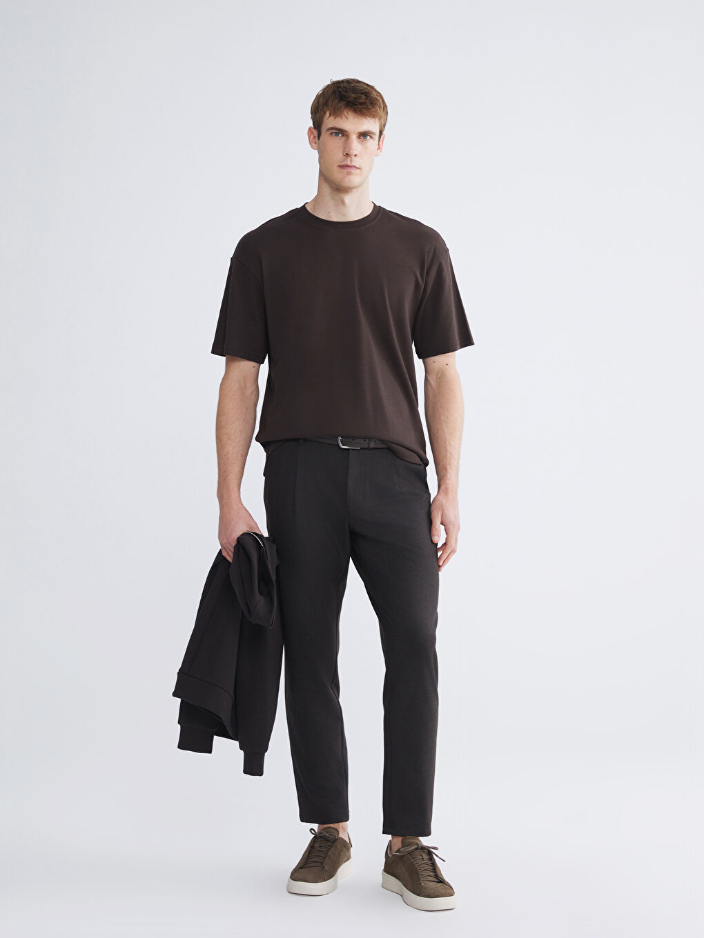 Kahverengi Bisiklet Yaka Erkek Tişört-1