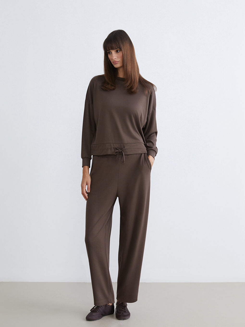 Kahverengi Beli Lastikli Kadın Eşofman Altı