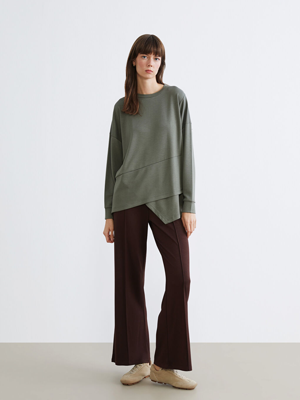 Kahverengi Beli Lastikli Geniş Paça Kadın Eşofman Altı