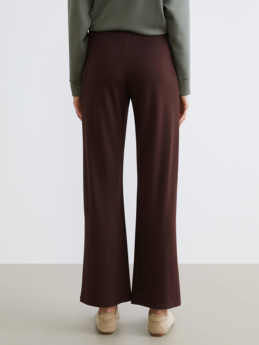 Kahverengi Beli Lastikli Geniş Paça Kadın Eşofman Altı-3