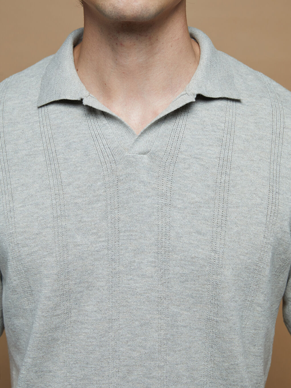 Polo Neck Short Sleeve Striped Men's Knitwear Sweater-2