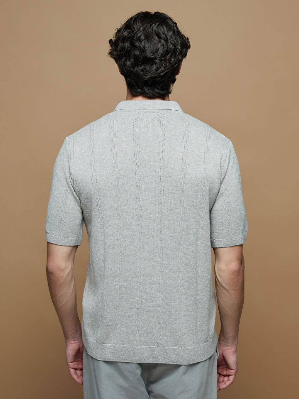 Polo Neck Short Sleeve Striped Men's Knitwear Sweater-3