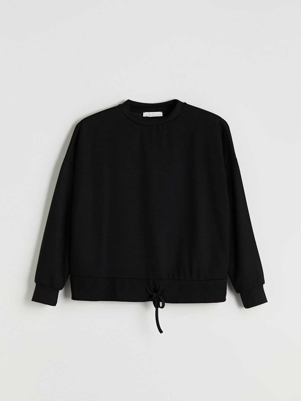 Siyah Bisiklet Yaka Büzgülü Kadın Sweatshirt-4