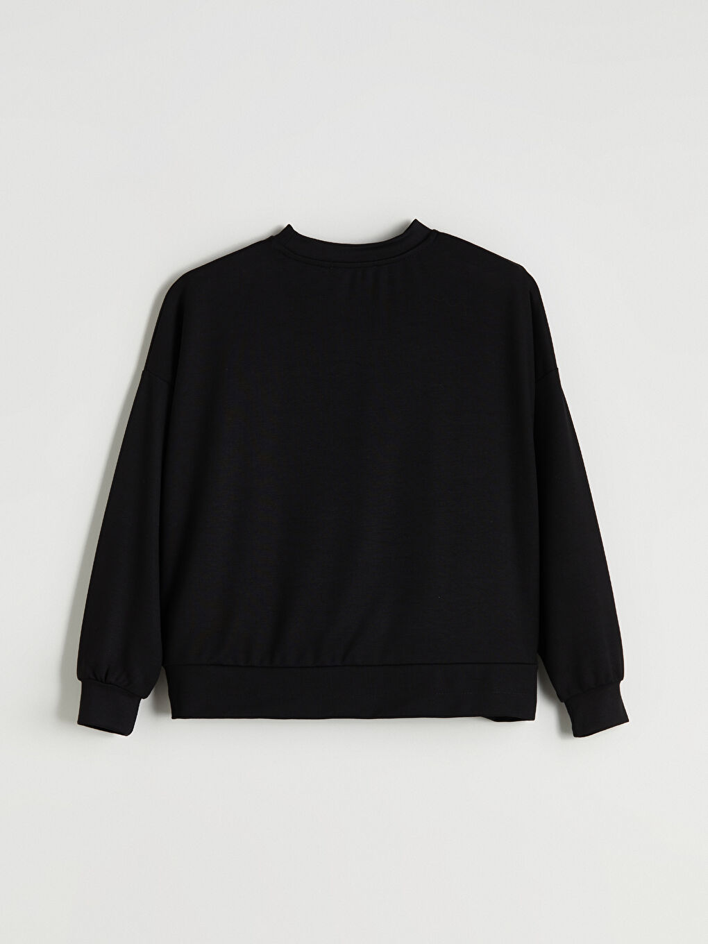 Siyah Bisiklet Yaka Büzgülü Kadın Sweatshirt-5