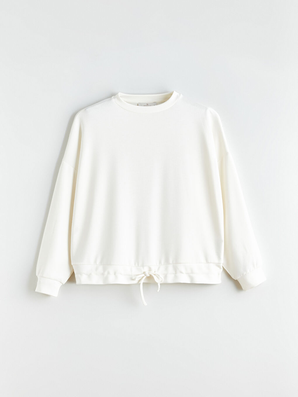 Ekru Bisiklet Yaka Büzgülü Kadın Sweatshirt-4