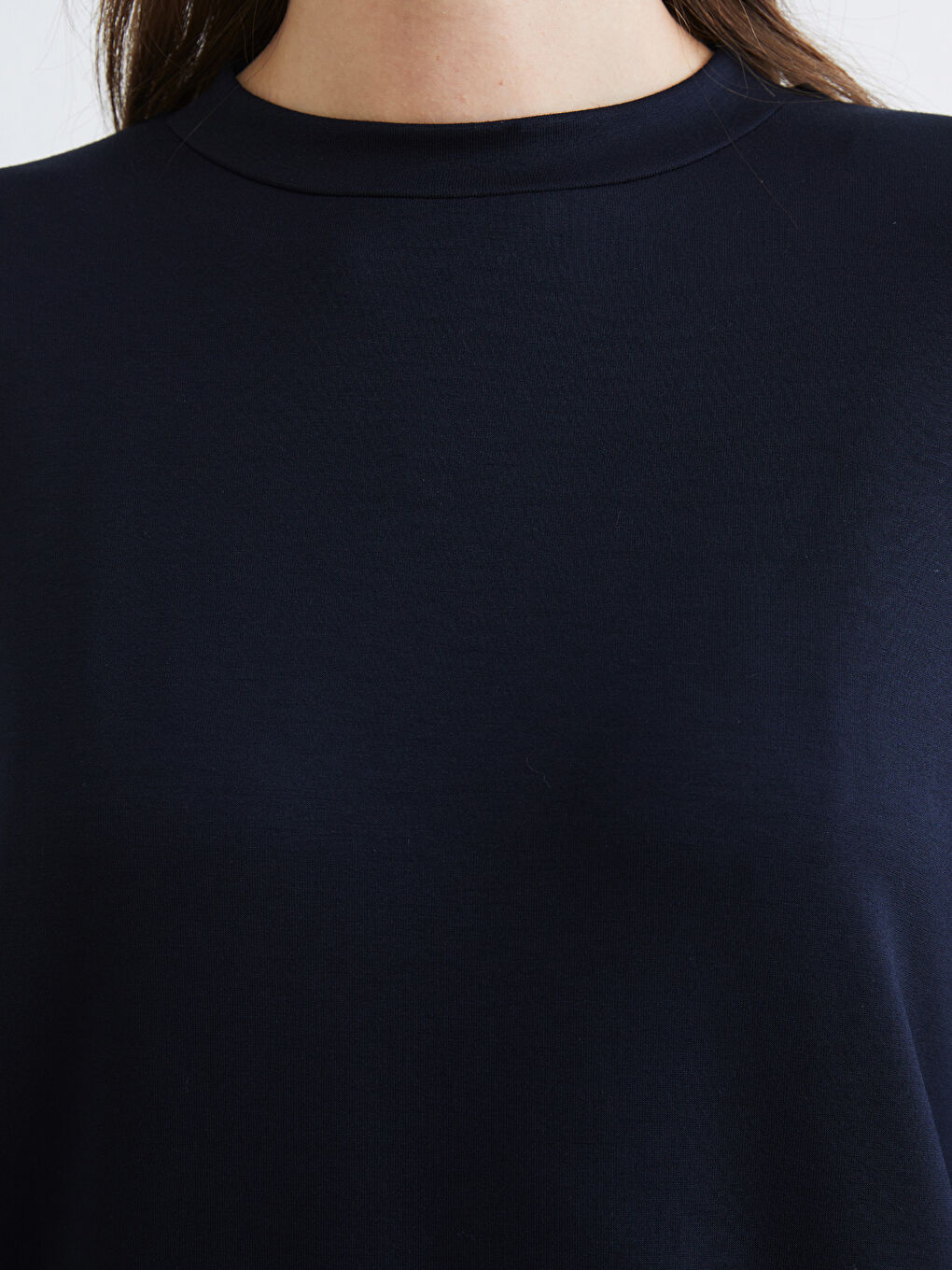 Lacivert Bisiklet Yaka Büzgülü Kadın Sweatshirt-2