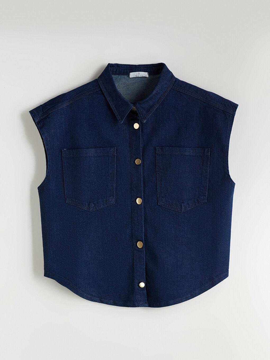 Lacivert Gömlek Yaka Kadın Jean Yelek-4