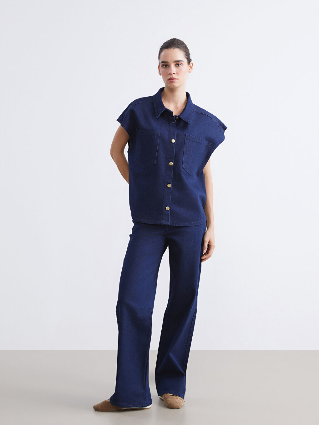 Lacivert Wideleg Kadın Jean Pantolon