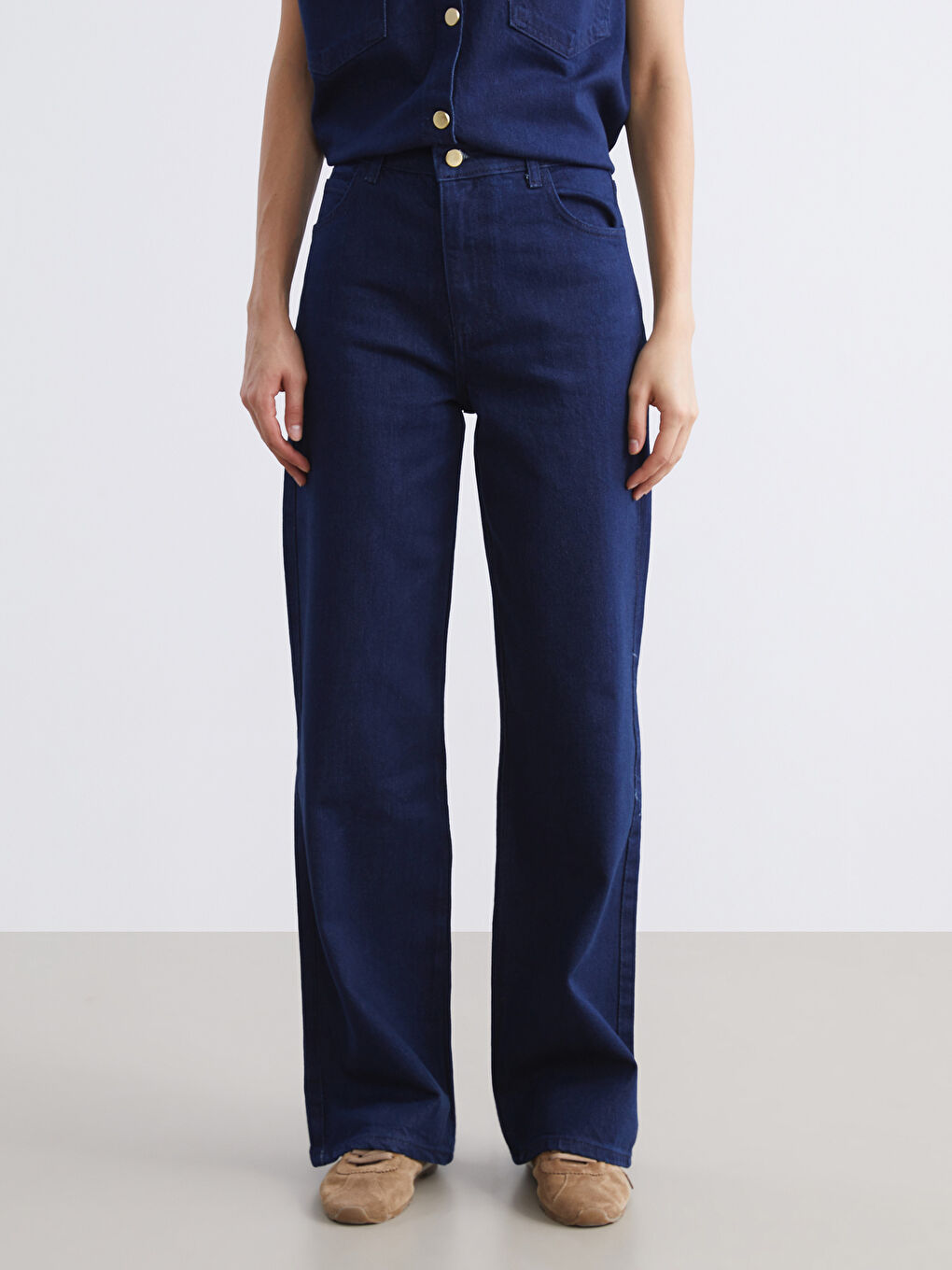 Lacivert Wideleg Kadın Jean Pantolon-1