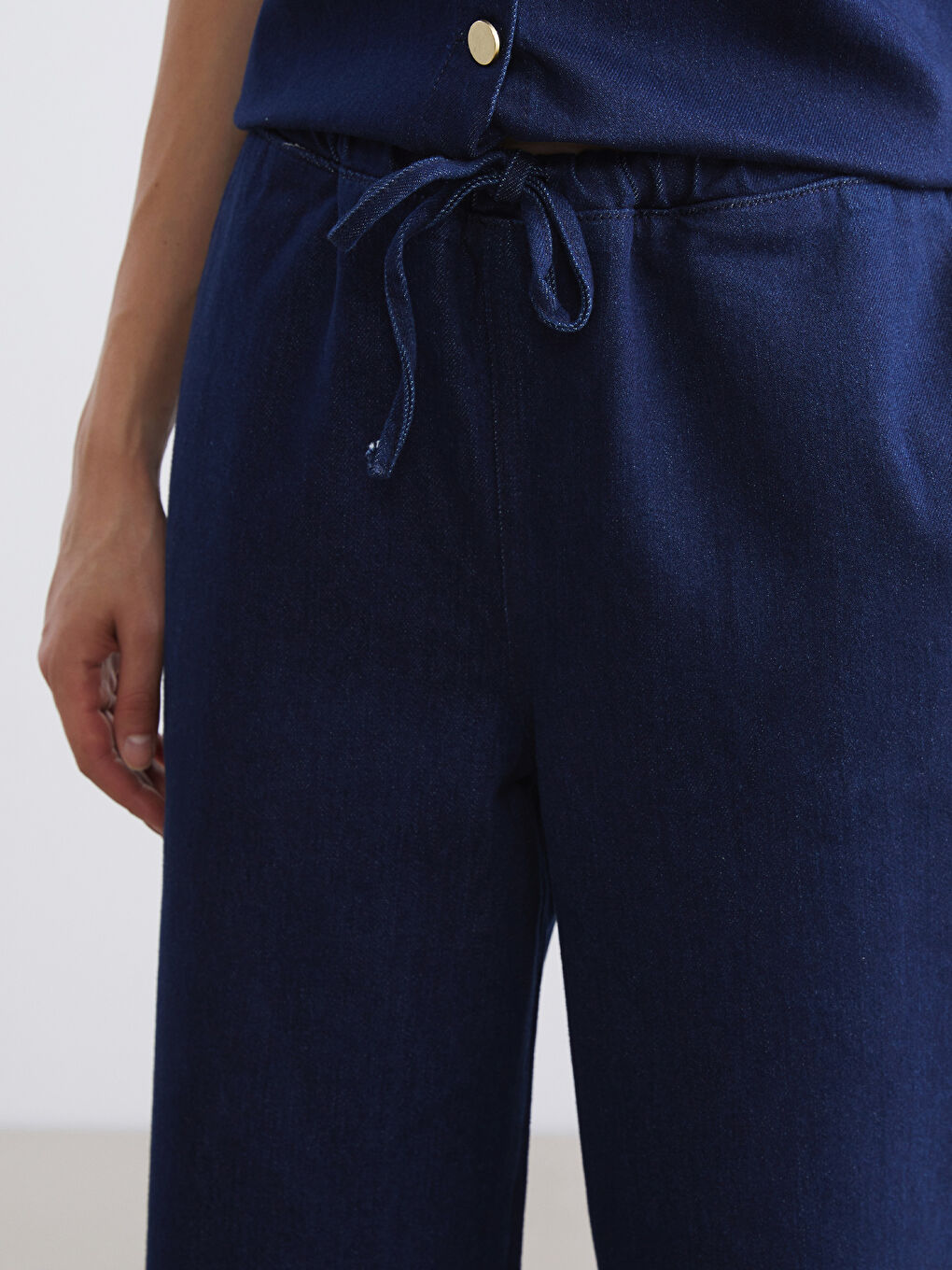 Lacivert Beli Lastikli Kadın Jean Pantolon-2