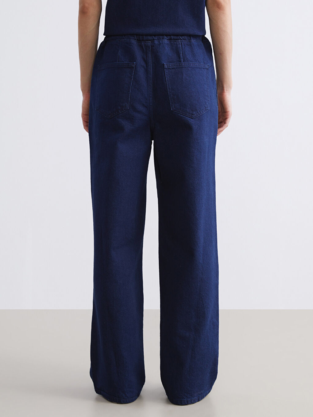 Lacivert Beli Lastikli Kadın Jean Pantolon-3