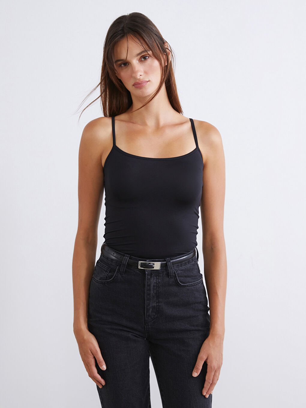 Siyah Kare Yaka Askılı Kadın Atlet 2'li-2