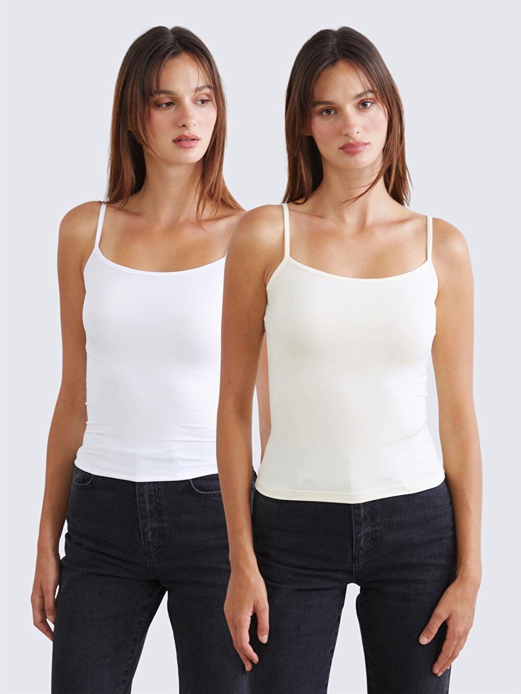 Sarı Kare Yaka Askılı Kadın Atlet 2'li