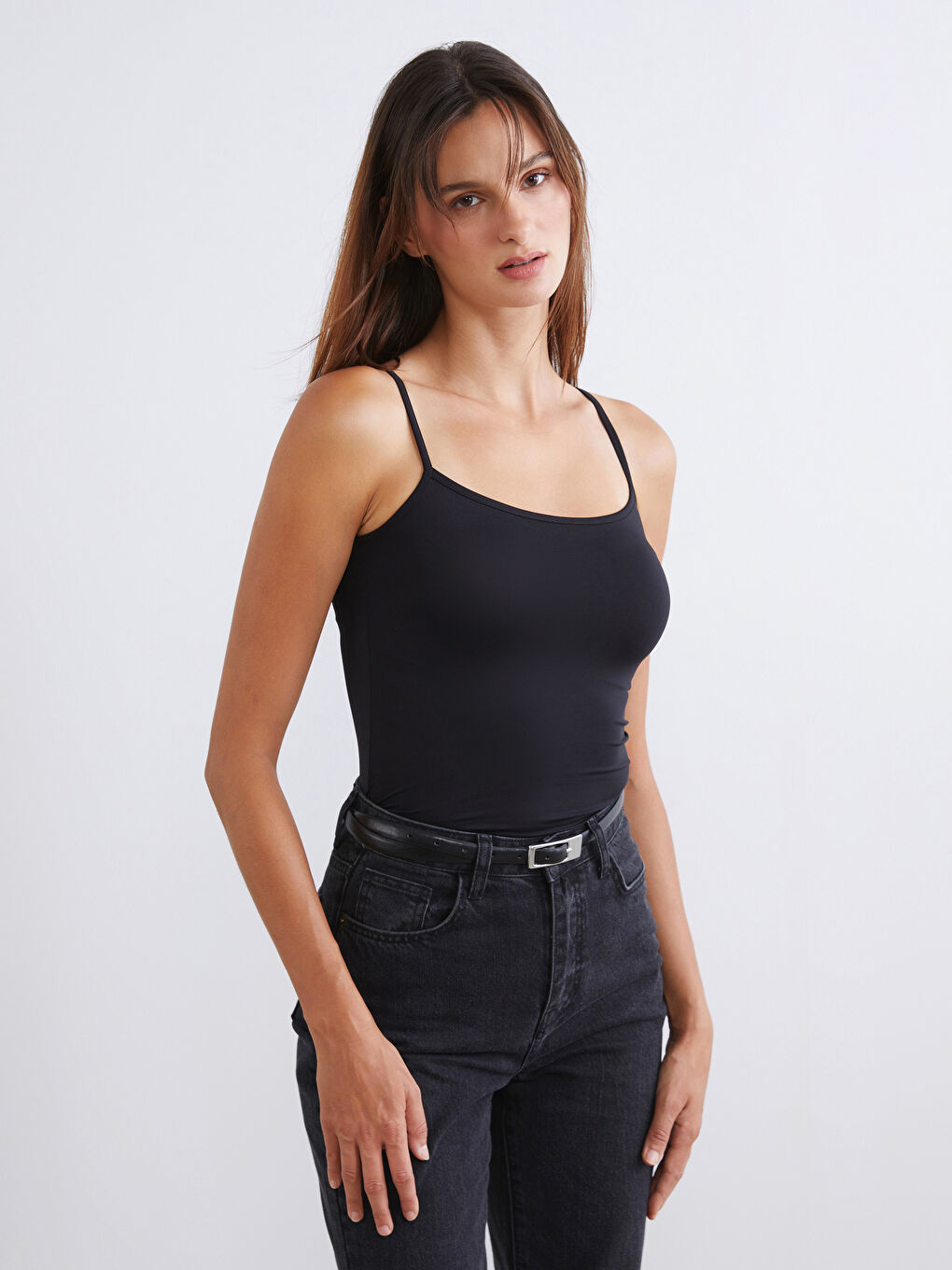 Siyah Kare Yaka Askılı Kadın Atlet 2'li-1