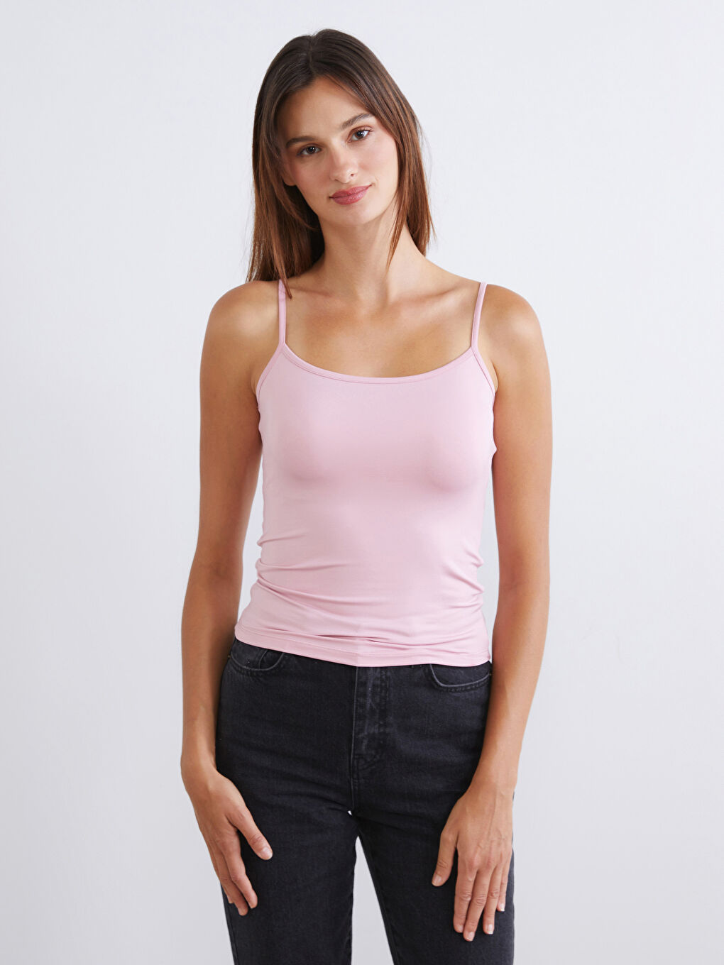 Pembe Kare Yaka Askılı Kadın Atlet 2'li-1