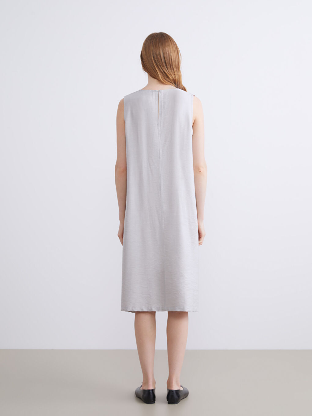 Gri Bisiklet Yaka Modal Karışımlı A Kesim Elbise-2