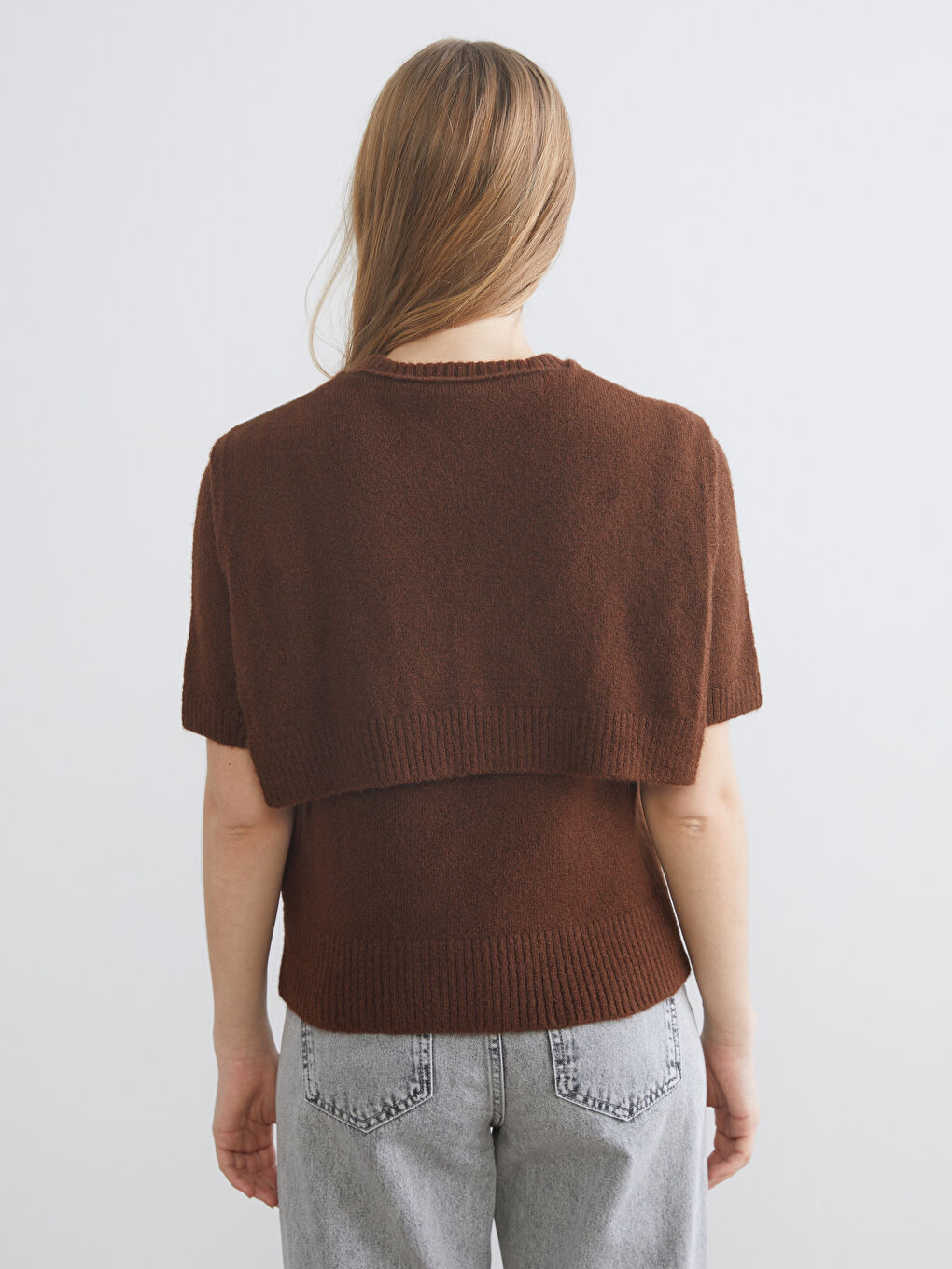 Kahverengi Bağlama Detaylı Bisiklet Yaka Kadın Triko Kazak-3