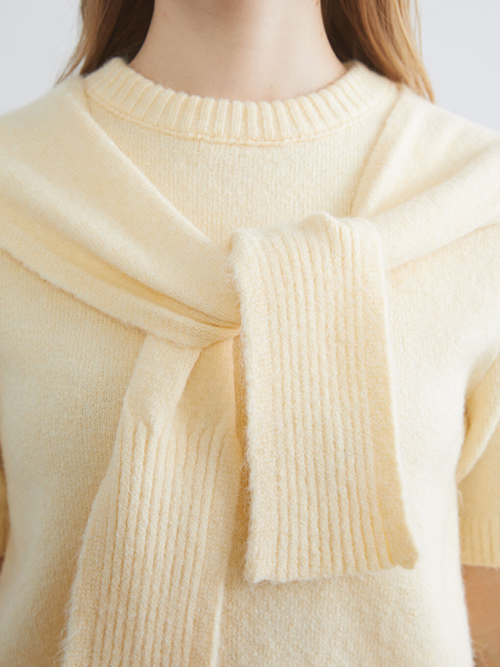 Sarı Bağlama Detaylı Bisiklet Yaka Kadın Triko Kazak-2