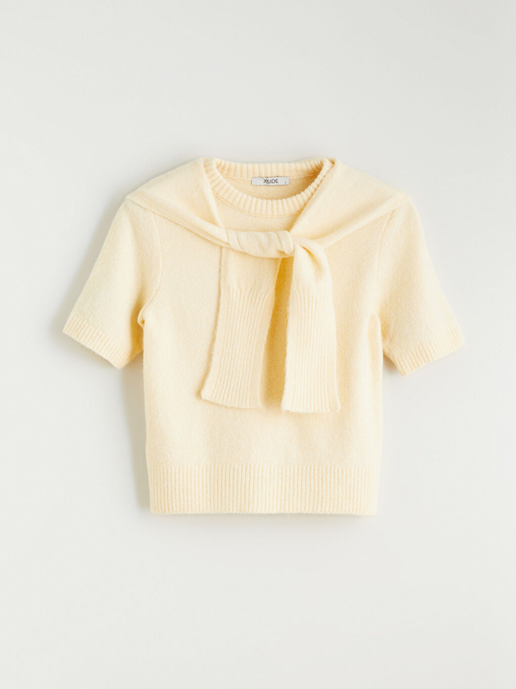 Sarı Bağlama Detaylı Bisiklet Yaka Kadın Triko Kazak-5