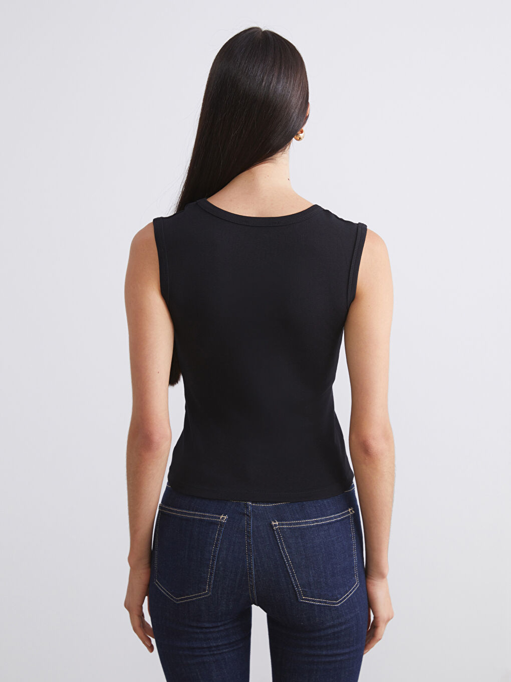 Siyah V Yaka Kadın Atlet 2'li-3