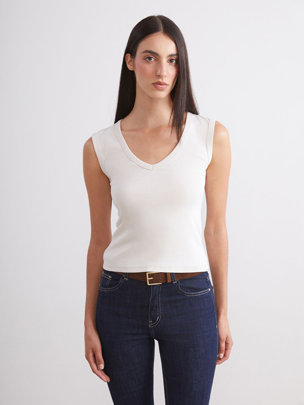 Siyah V Yaka Kadın Atlet 2'li-4