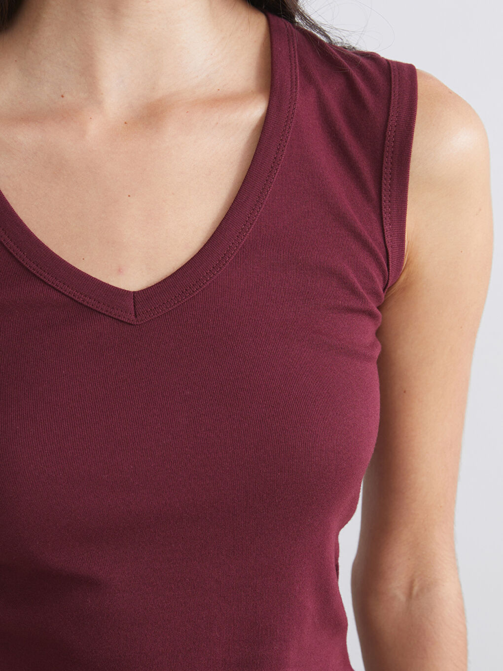 Bordo V Yaka Kadın Atlet 2'li-5