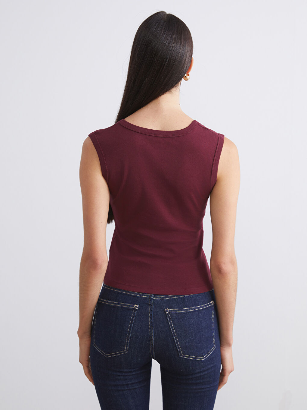 Bordo V Yaka Kadın Atlet 2'li-7