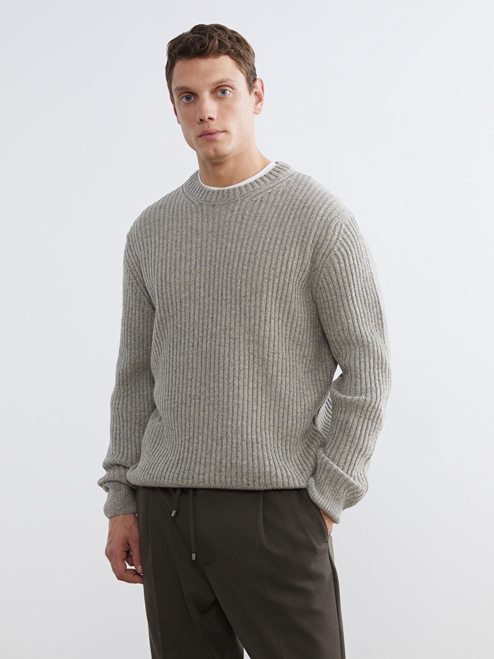 Gri Bisiklet Yaka Erkek Triko Kazak