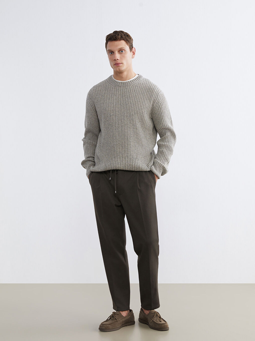 Gri Bisiklet Yaka Erkek Triko Kazak-1