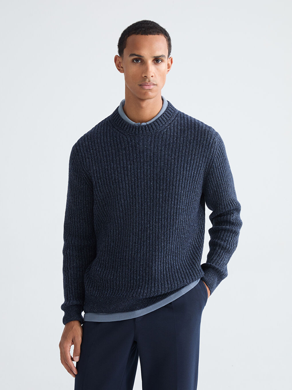 Crew Neck Long Sleeve Men's Tricot Sweater