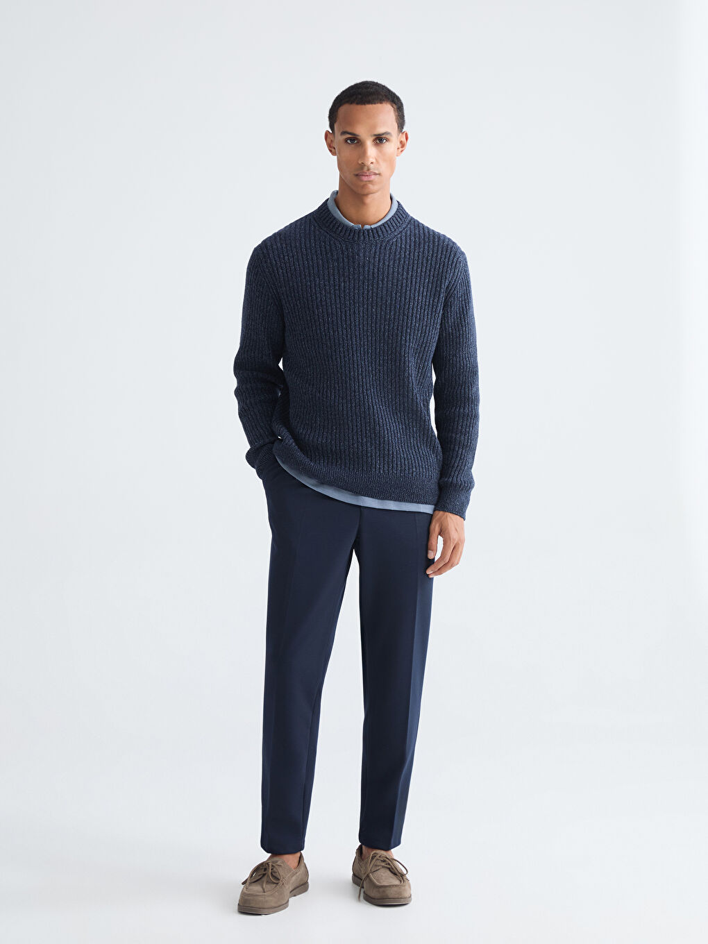 Crew Neck Long Sleeve Men's Tricot Sweater-1