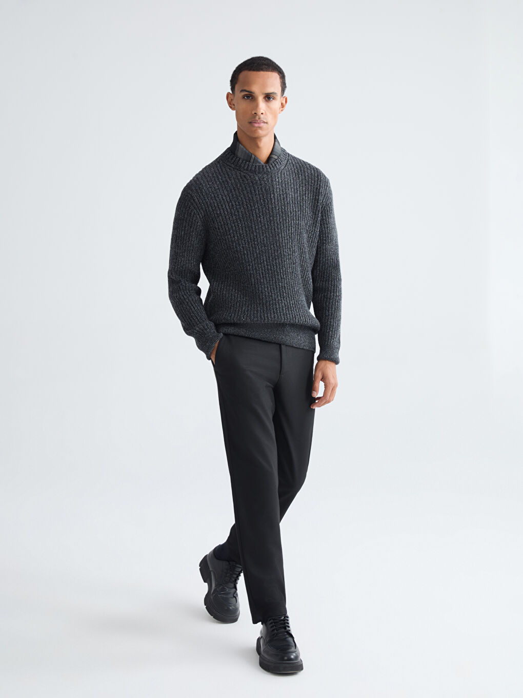 Antrasit Bisiklet Yaka Erkek Triko Kazak-1