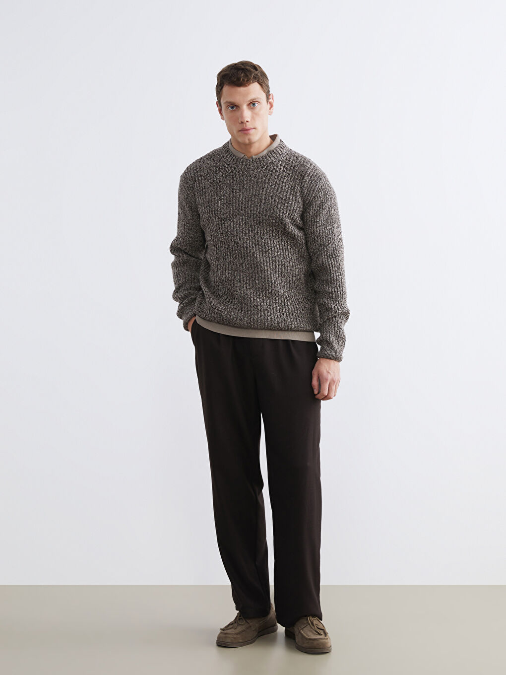 Kahverengi Bisiklet Yaka Erkek Triko Kazak-1