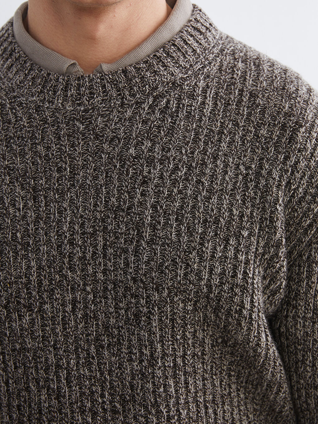 Kahverengi Bisiklet Yaka Erkek Triko Kazak-2