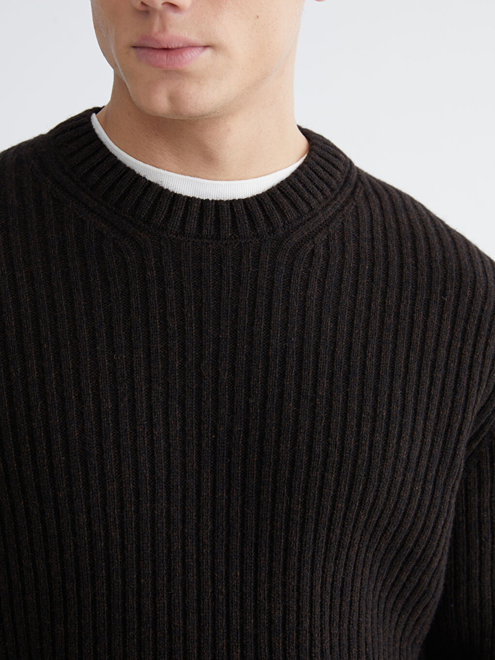 Kahverengi Bisiklet Yaka Erkek Triko Kazak-2