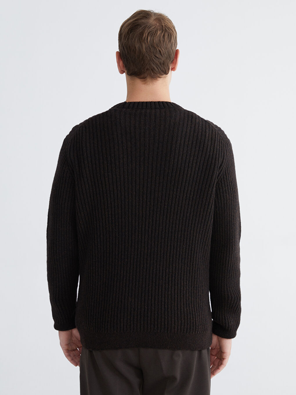 Kahverengi Bisiklet Yaka Erkek Triko Kazak-3