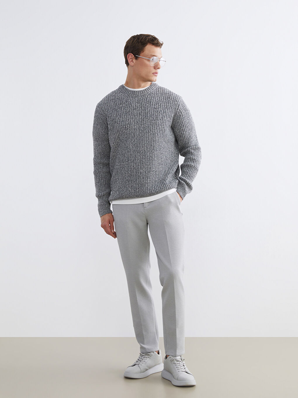 Gri Bisiklet Yaka Erkek Triko Kazak-1