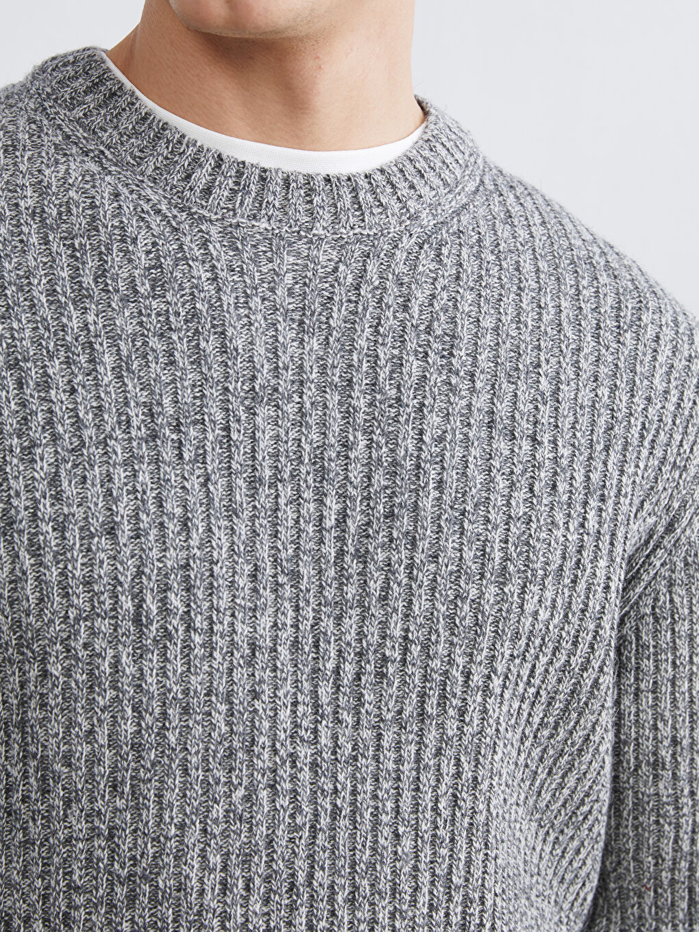 Gri Bisiklet Yaka Erkek Triko Kazak-2