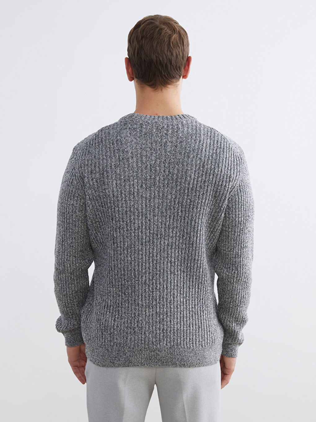 Gri Bisiklet Yaka Erkek Triko Kazak-3