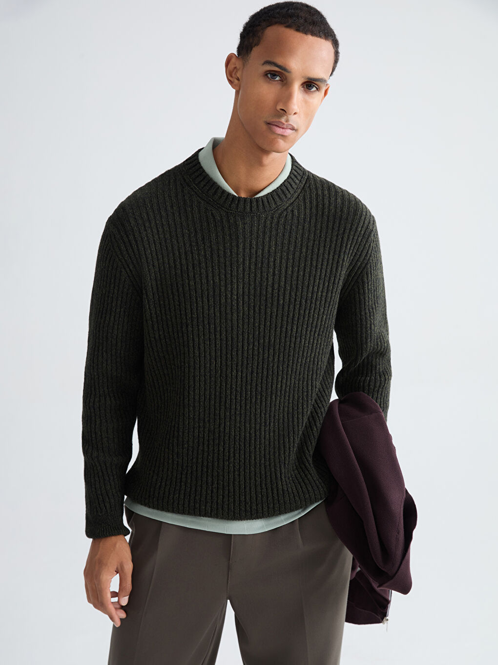 Haki Bisiklet Yaka Erkek Triko Kazak