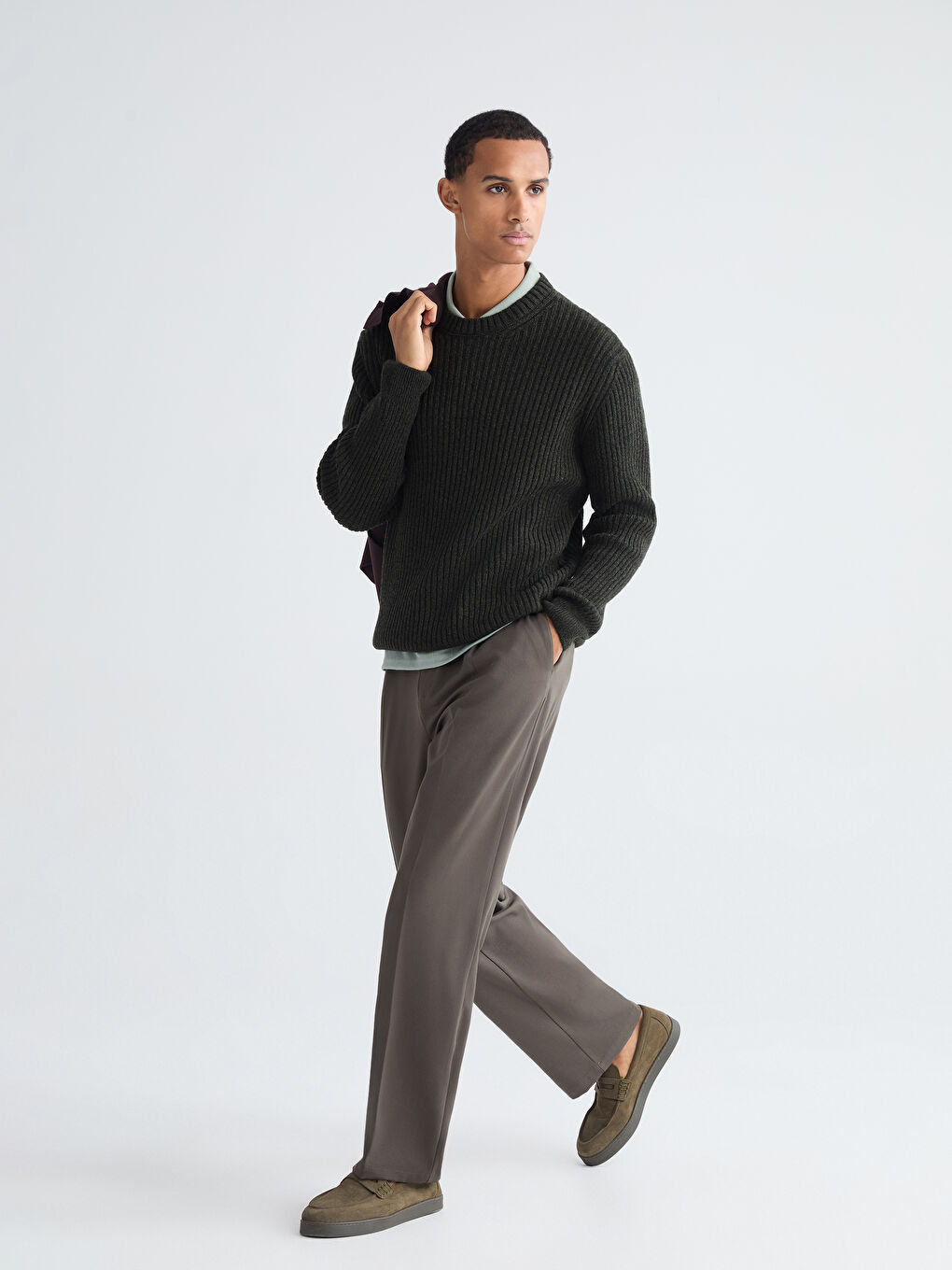 Haki Bisiklet Yaka Erkek Triko Kazak-1