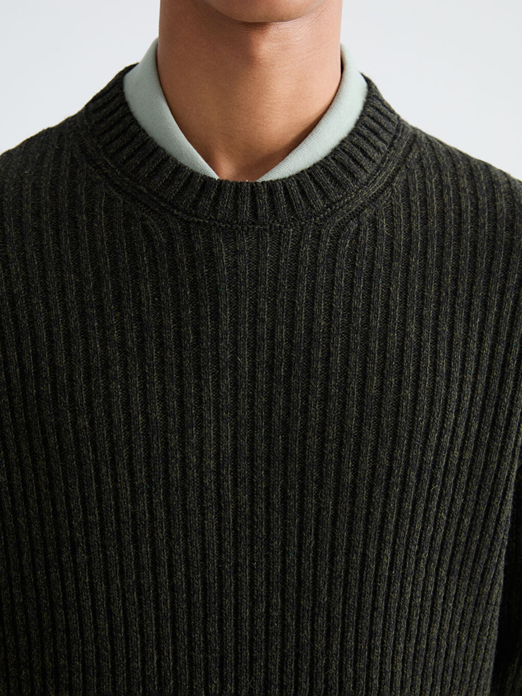 Haki Bisiklet Yaka Erkek Triko Kazak-2