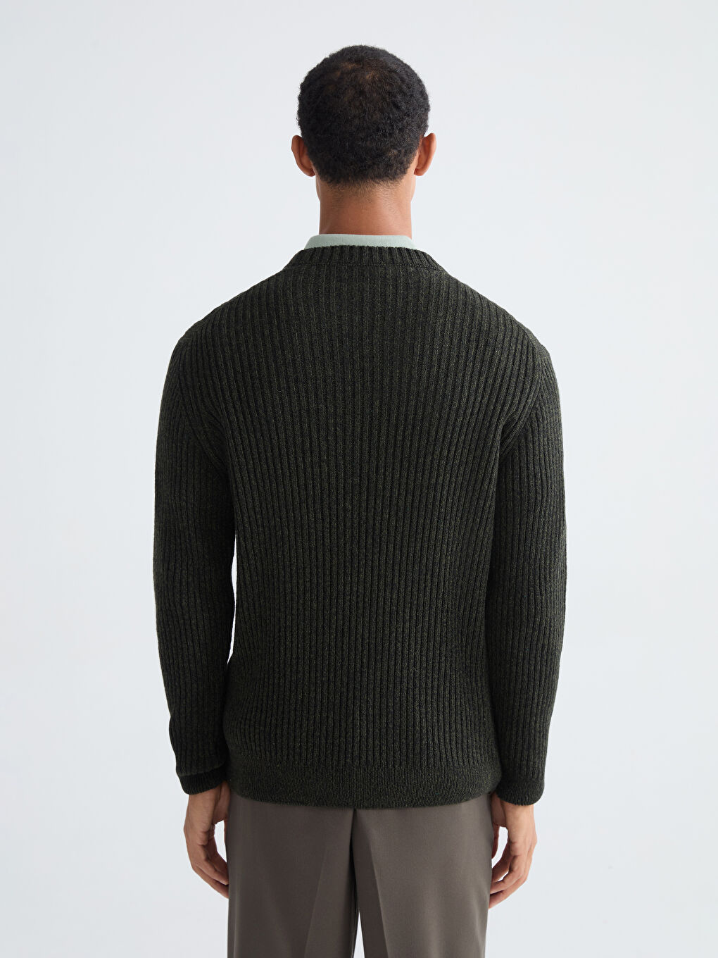 Haki Bisiklet Yaka Erkek Triko Kazak-3