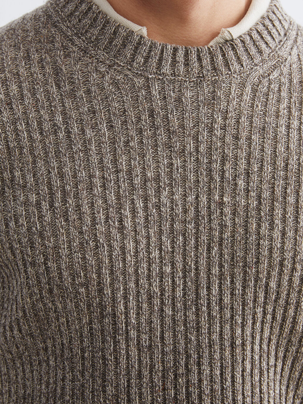 Bej Bisiklet Yaka Erkek Triko Kazak-2