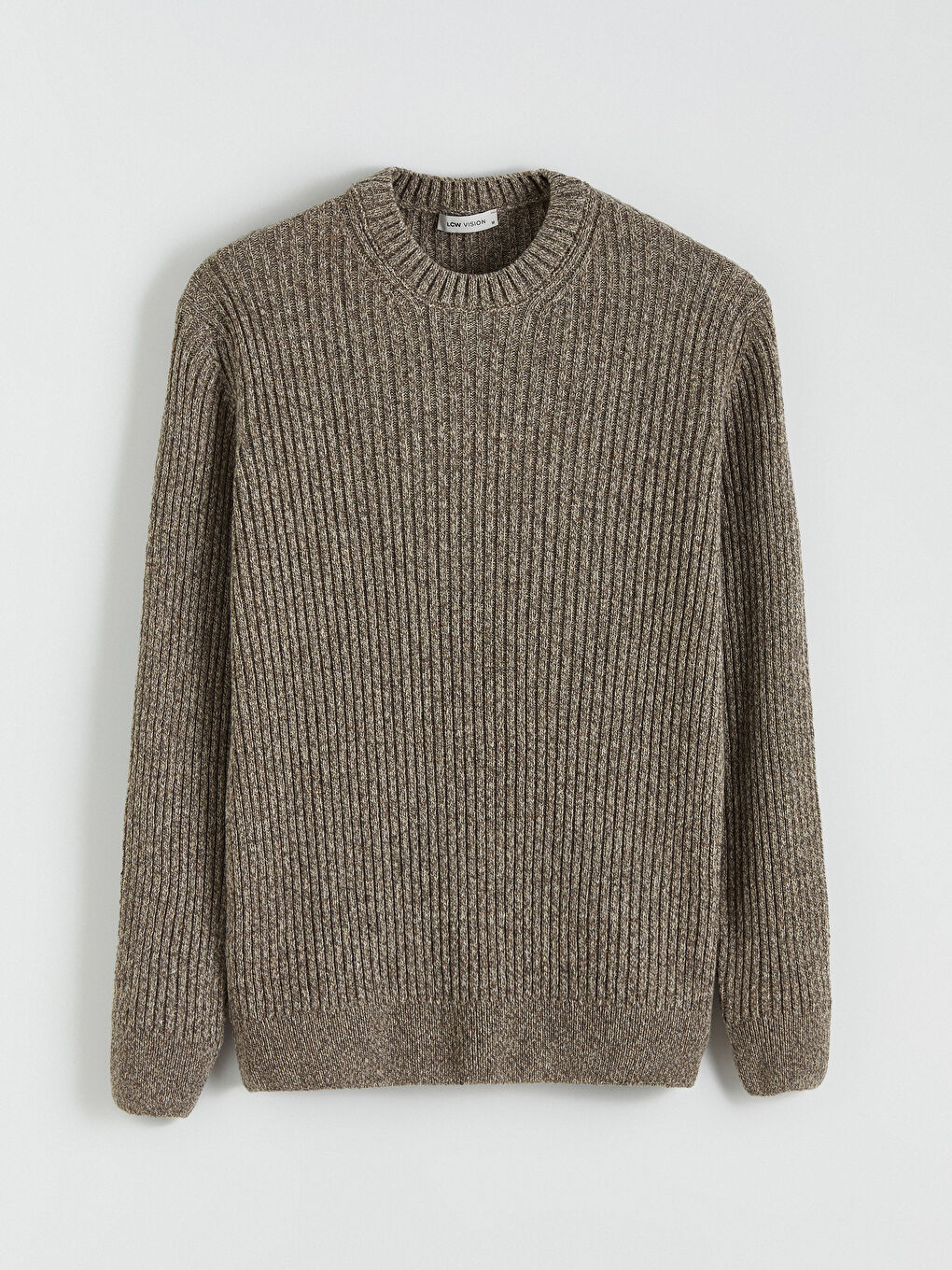 Bej Bisiklet Yaka Erkek Triko Kazak-4